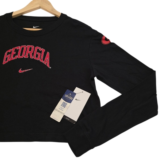 Nike Cotton Long Sleeve Crop Tee Loose Fit Georgia Bulldogs NCAA Black Womens Sm - Picture 4 of 9